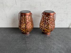 lot 266 image: JOIEDOMI 2-Pack Outdoor Waterproof Solar Decorative Antique Finish Metal Hanging Lantern Lights
