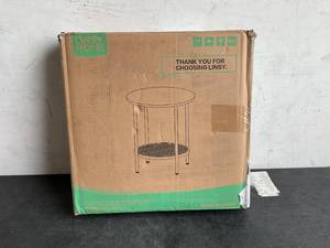 lot 269 image: LINSY HOME Small 2-Tier Round Brown Wood and Metal Frame End Table