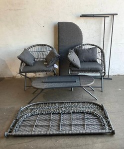 lot 30 image: 4-Piece Patio Conversation Set with Gray Cushions