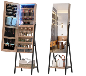 lot 124 image: LVSOMT 3 LEDs Full Length Mirror Jewelry Cabinet