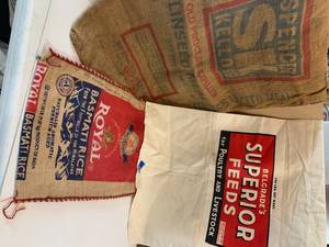 lot 34 image: 3 Grain, burlap Bags Belgrade