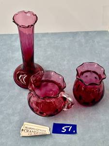 lot 51 image: Pilgrims Genuine Glass Vase & pitcher
