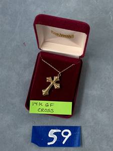 lot 59 image: 14K GF Cross Necklace in Box