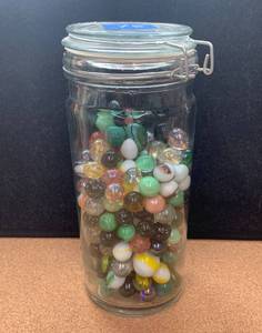 lot 75 image: Glass Jar of Marbles Varied Ages
