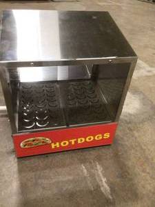 lot 14 image: VEVOR 24.5 Qt. Hot Dog Steamer 2-Tier Hut Steamer Stainless Steel Hot Dog Steamer Commercial Food Warmer Display    Customer Returns See Pictures