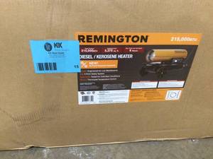 lot 15 image: 215,000 BTU Forced Air KeroseneDiesel Space Heater with Thermostat by Remington     Customer Returns See Pictures