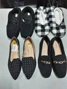 2-Pair Of New Black Flats 7 12-8, Buffalo Plaid Slippers & Fleece Lined Mocs