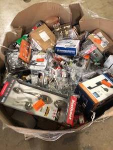Gaylord of Assorted Door Locks and Handles and Hardware  Various Models and Conditions  Customer Returns See Pictures
