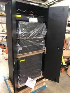 Husky 4-Piece Heavy Duty Welded Steel Garage Storage System in Black (92 in. W x 81 in. H x 24 in. D)  Customer Returns See Pictures