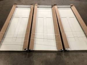 3 Lots of Masonite 32 in. x 80 in. 3 Panel Winslow Left-Handed Solid Core Primed Composite Single Prehung Interior Door  Customer Returns See Pictures