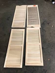 Pinecroft 15 in. x 39 in. Pine Louvered Shutters Pair Unfinished (4 Doors) Customer Returns See Pictures