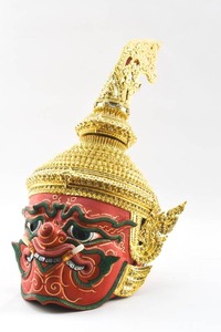 lot 47 image: Red Thai Papier-Mache Theatrical Ogre Mask