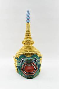 lot 48 image: Green Thai Papier-Mache Theatrical Monkey Mask