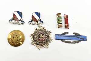 lot 27 image: Seven Vintage Military Pins and Ribbons