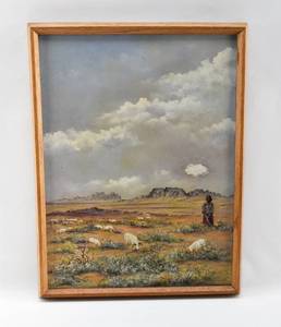 lot 65 image: Signed Oil Painting, Landscape and Sheep