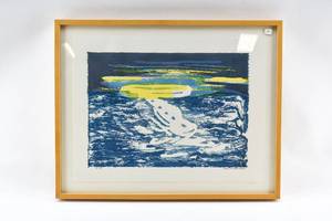 lot 69 image: Abstract Blue and Yellow Lithograph by Rune Pettersson
