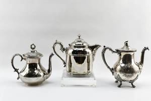 lot 189 image: Group of Three Silverplate Tea Kettles