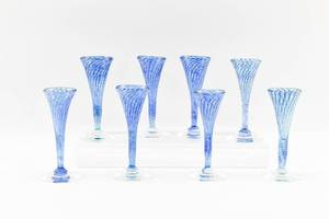lot 154 image: Set of Eight Blue Trumpet Cordial Glasses by Abel Sawe