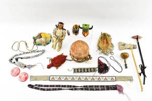 lot 114 image: Group of Indigenous and Boy Scout Toys and Artifacts