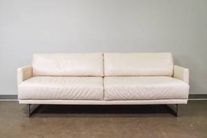 lot 143 image: Natuzzi Italsofa White Leather Couch on Metal Frame Legs