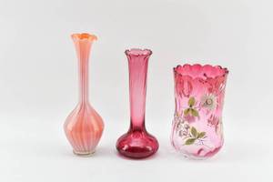 lot 419 image: Group of Three Pink Art Glass Vases
