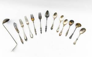 lot 352 image: Group of 13 Antique Silverware