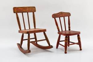 lot 296 image: Pair of Miniature Red Wooden Chairs