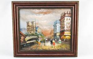 lot 13 image: Signed French City Scene Painting of Paris
