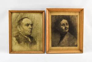 lot 14 image: Set of Two Signed and Framed Charcoal Portraits