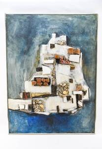 lot 19 image: Coastal Village #2 Mixed-Media Painting by Richard Lee