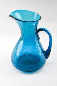 lot 328 image: Large Blue Crackled Glass Pitcher