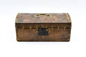 lot 393 image: Antique Leather Document Box with Brass Tacks