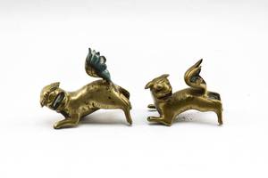 lot 366 image: Two Brass Chinese Lion Figurines