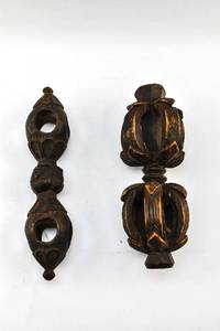 lot 380 image: Two Carved Wooden Tibetan Buddhist Vajras