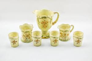 lot 35 image: Seven-Piece Art Glass Lemonade Set by Northwood