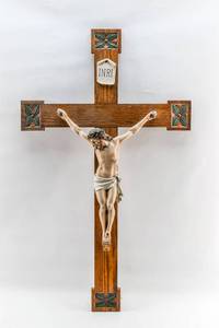 lot 399 image: Large Oak and Plaster Crucifix
