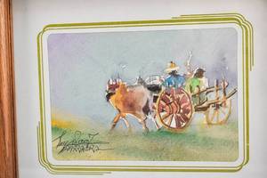 lot 442 image: Original Watercolor Painting of an Oxcart