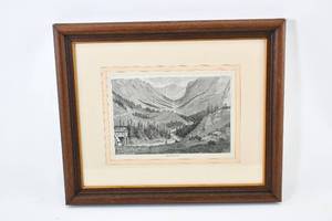 lot 451 image: Engraving and Mountain Vista Print with Thermometer
