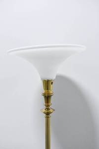 lot 289 image: Pair of Brass Floor Lamps, Frosted Glass Shade