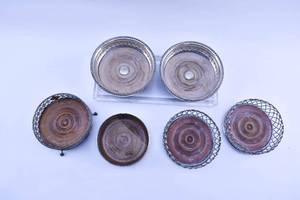 lot 32 image: Group of Six Vintage Wine Bottle Coasters, Sterling and Silverplate