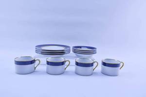 lot 293 image: Cobalt Renaissance Cup and Saucer Set by Fitz and Floyd