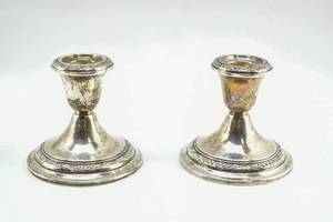 lot 347 image: Pair of Weighted Sterling Candlestick Holders by Gorham