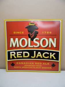 lot 3 image: VINTAGE RARE - LARGE MOLSON RED JACK CANADIAN RED ALE TIN ADVERTISING SIGN - NICE - GREAT PIECE - APPROX 30 By 29 - SEE PICTURES