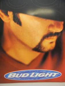lot 5 image: VINTAGE LARGE TIM McGRAW CONCERT BAR BUD LIGHT TIN ADVERTISING SIGN - NICE - COOL PIECE - APPROX 21 By 30 - SEE PICTURES