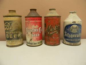 lot 12 image: VINTAGE FITZGERALDS, METZ, BLATZ & COUNTRY CLUB CONE TOP BEER CANS - GREAT COLLECTION - SEE PICTURES
