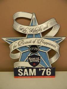 lot 39 image: RARE - SAMUEL ADAMS SAM 76 TIN ADVERTISING BAR SIGN - AWESOME PIECE - APPROX 17 By 18 - SEE PICTURES