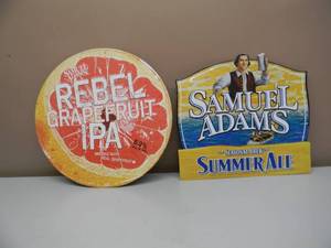 lot 40 image: SAMUEL ADAMS SUMMER ALE & REBEL GRAPEFRUIT IPA TIN ADVERTISING BAR SIGNS - AWESOME PIECES - APPROX 16 By 18 - SEE PICTURES