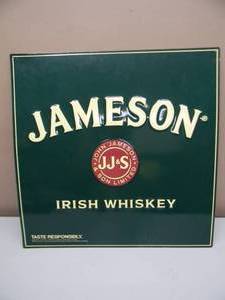 lot 44 image: JAMESON IRISH WHISKEY EMBOSSED METAL  TIN SIGN - AWESOME PIECE - APPROX 24 By 24 - SEE PICTURES