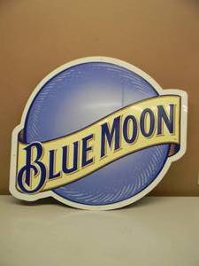 lot 47 image: VINTAGE LARGE BLUE MOON EMBOSSED METAL  TIN BAR SIGN - AWESOME PIECE - APPROX 28 By 25 - SEE PICTURES