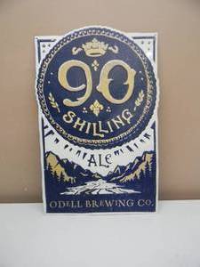 lot 49 image: ODELL BREWING CO. 90 SHILLING ALE EMBOSSED METAL  TIN BAR SIGN - AWESOME PIECE - APPROX 14 By 22 - SEE PICTURES